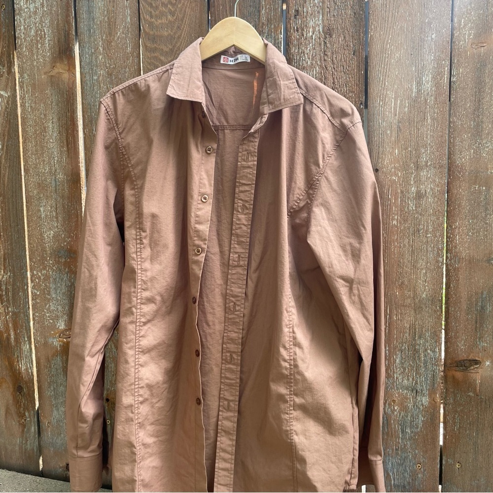 H2H Men's Brown Fitted Long Sleeve Button Down Size Large